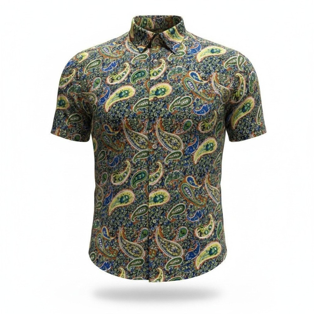 Cremieux Button Down Mens XL Multi Color Paisley Short Sleeve Cotton Shirt